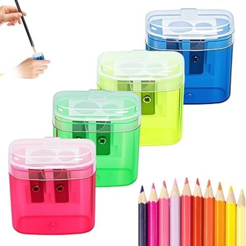 Pencil Sharpeners, Handheld Pencil Pharpener with Lid, 2 Holes Mini Compact Colored Pencil Sharpener Manual for Classroom, Back to School, Home & Office, Sacapuntas de lapiz (4PCS Mix)