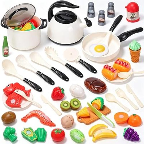 CUTE STONE Play Kitchen Accessories Toy, Play Food Sets for Kids Kitchen