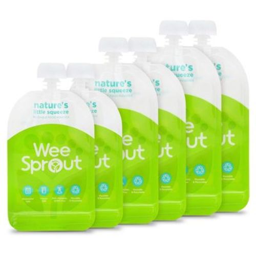 WeeSprout Double Zipper Reusable Food Pouches for Babies & Toddlers, 6-Pack