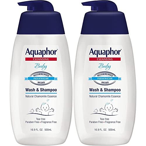 Aquaphor Baby Wash and Shampoo - Mild, Tear-free 2-in-1 Solution for Baby’s Sensitive Skin - 16.9 fl. oz. Pump - Pack of 2