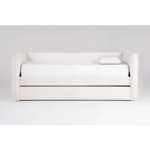 Evie Oatmeal White Fabric Twin Upholstered Daybed With Pull-Out Twin Trundle