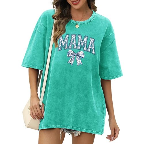 Breastfeeding Shirts for Women Zipper Nursing Shirt Cute Maternity Tops Mama Bow Tshirt Oversized Acid Wash T Shirts