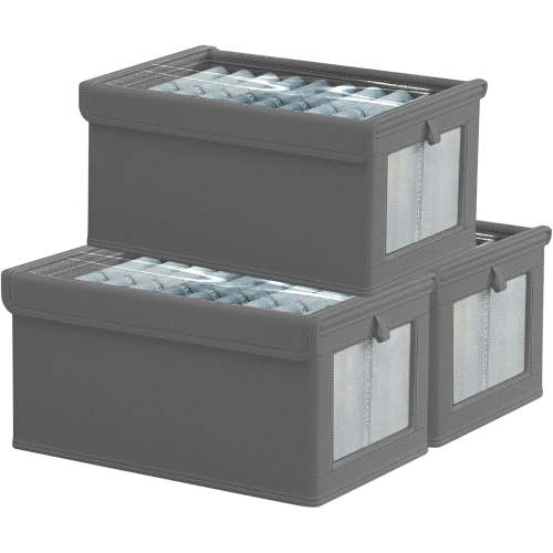 Glowvia 3 Pack Fabric Storage Bins with Lids, Wardrobe Storage Organiser, Stackable Storage Bin, Foldable Storage Baskets, Closet Organizers and Storage Boxs for Toys, Clothes, Home, Office