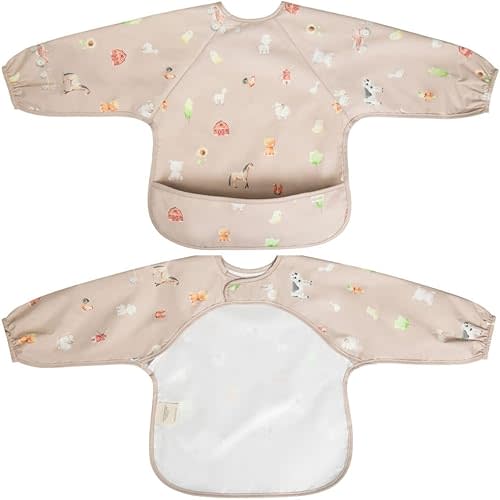 Ali+Oli Smock Bibs for Babies, BPA-Free Oeko-Tex Certified, Waterproof Baby Smock, Machine Washable, Toddlers Ages 6m+