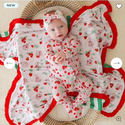 Strawberry Red Long Sleeve Sweet Strawberries Footie Ruffled Zippered One Piece | Posh Peanut®