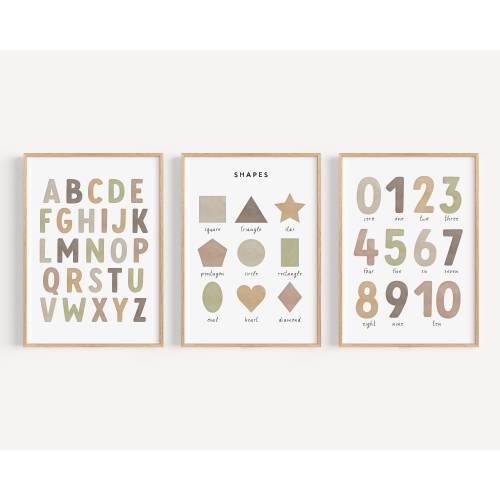 Neutral Alphabet Shapes Numbers 1-10 Printable Wall Art Bundle | Educational Poster Set | Kids Playroom Homeschool Classroom Nursery Decor