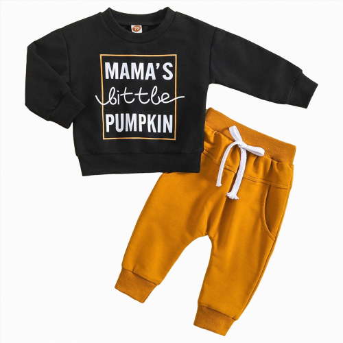 HCNTES Toddler Baby Boy Clothes Set Letter Print Long Sleeve Sweatshirt Top Jogger Pants Cute Fall Winter Outfit(3-6 Months,Z04-Black)