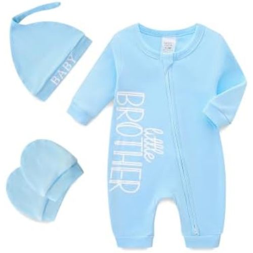Babymine 100% Cotton 2-Way Zipper Little Brother Newborn Outfit 0-3 Months