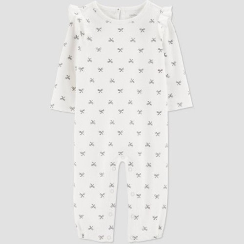 Carter's Just One You® Baby Girls' Bow Long Sleeve Romper - Ivory 3M