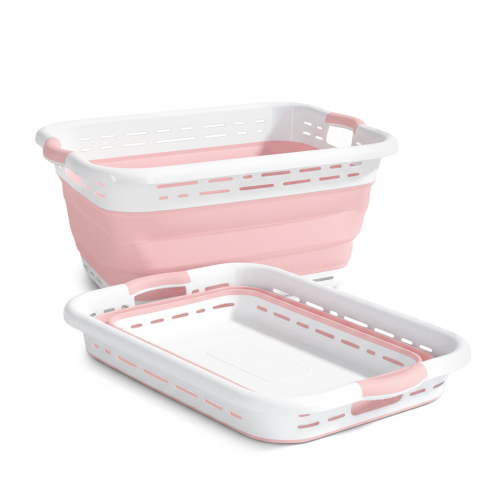 BLACK + DECKER Collapsible Laundry Basket with Handles, Space-Saving Design, Pink