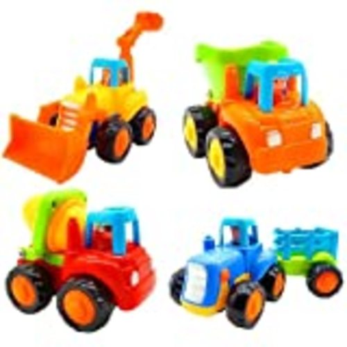 ORWINE Inertia Toy Early Educational Toddler Baby Toy Friction Powered Cars Push and Go Cars Tractor Bulldozer Dumper Cement Mixer Engineering Vehicles Toys for Children Boys Girls Kids Gift 4PCS