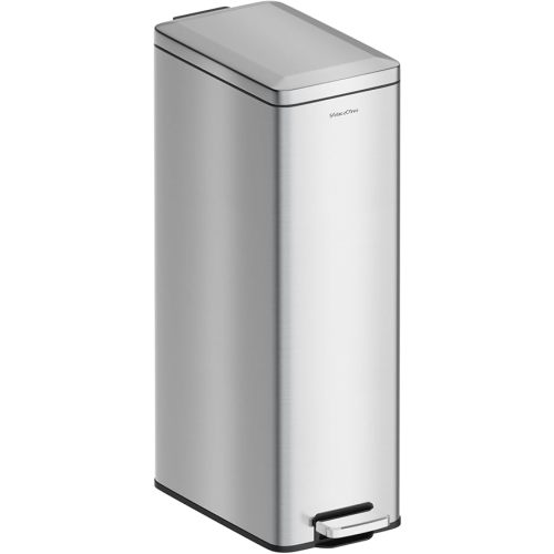 8 gallon/30L Slim Stainless Steel Garbage Can with Soft Close lid for Small Spaces，Pedal Fingerprint Proof Trash Bin with Removable Inner Bucket for Kitchen