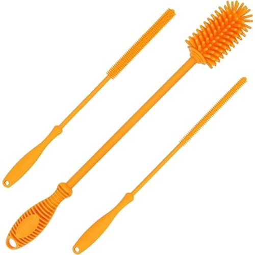 12.5" Silicone Bottle Brush & Straw Cleaner Brush Set | Water Bottle Cleaner for Hydro Flasks, Tumblers, Glassware, Vases and Narrow Neck Containers