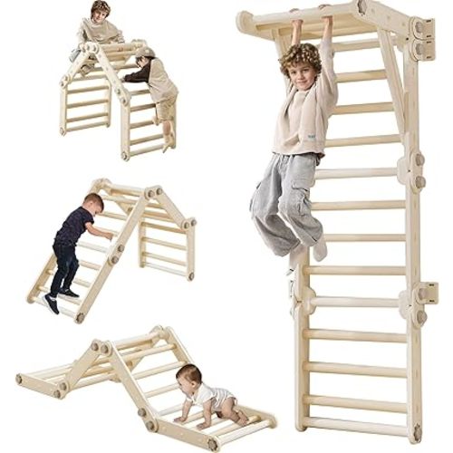 Kids Climbing Toys,Pikler Triangle Set,Plastic Montessori Indoor Play Gym,Multifunction Foldable Indoor Climbing Gym for Kids(Gray)