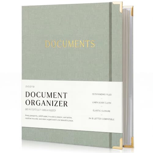 Important Document Organizer Set with Folders - Complete Linen Ring Binder | Safely Stores All Documents and Files in One Place - Easy to Use Expanding Storage with Envelopes, Pockets and Labels