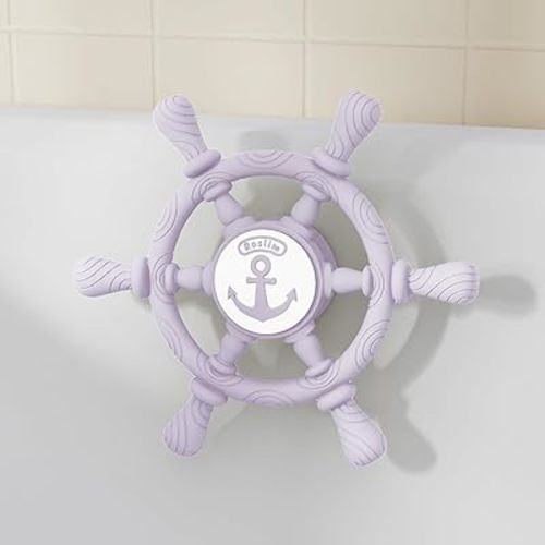 Bathtub Suction Spinner Toys - Silicone Bath & Highchair Sensory Toys for Babies & Toddlers, Novelty Spinners with Suction Cup, Car Window Travel Toys (Ship Steering Wheel Toy - Light Purple)