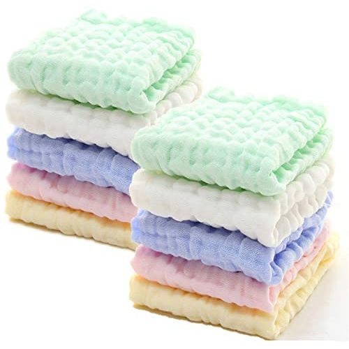 Baby Muslin Washcloths - Natural Muslin Cotton Baby Wipes - Soft Newborn Baby Face Towel for Sensitive Skin- Baby Registry as Shower, 10 Pack 12x12 inches by MUKIN (Multicolored)