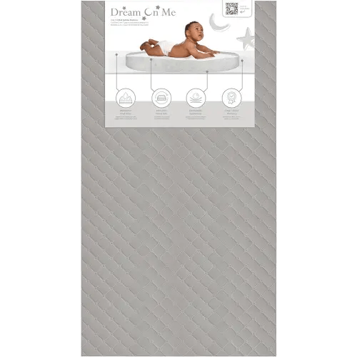 Dream On Me Asheville 4” Firm Fiber Crib & Toddler Bed Mattress, Dual-Sided, Waterproof, Greenguard Gold Certified, Lightweight, Reversible Design, Grey Embossed Vinyl Cover