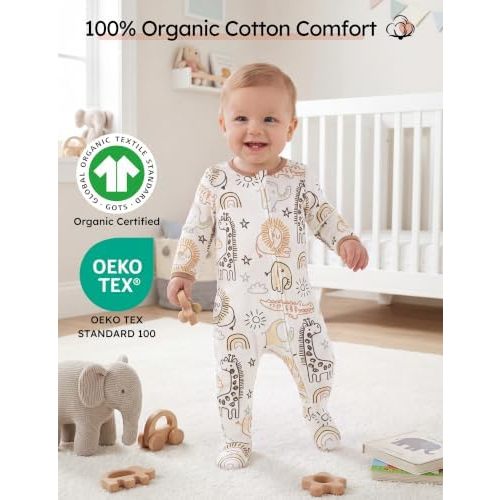 Yoofoss Baby Pajamas 100% Organic Cotton Baby Sleepers for 6-9 Month Boys Girls Clothes, 3-Pack Soft infant Toddler Footed PJs with Mitten Cuffs, Zipper Footies Pajamas