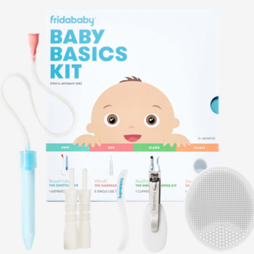 Frida Baby Basics Kit, 6pc Baby Essentials Kit Includes Nasal Aspirator Snotsucker, NailFrida Nail Files, Windi Gas Relief, DermaFrida Bath Brush + Silicone Carry Case