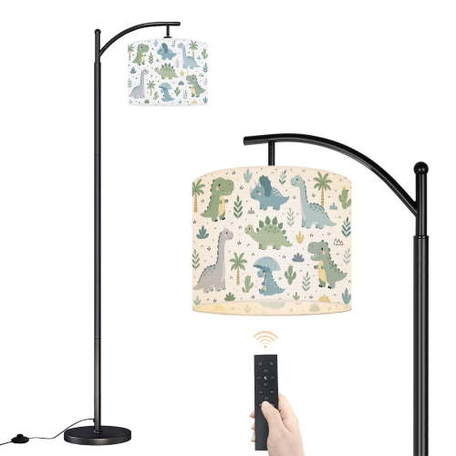 Arc Floor Lamp with Adjustable Lampshade Dinosaur baby boy seamless Sweet dino palm cactus Scandinavian cute Standing Lamp 3 Color Temperatures Dimmable Tall Pole Lamp with Foot Switch for Bedroom