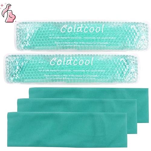 Perineal Cold Packs, Reusable Perineal Cooling, Pad Postpartum and Hemorrhoid Pain Relief, Hot & Cold Packs for Women After Pregnancy and Delivery(2 Pcs+3 Washable Sleeves/10X2.4in)