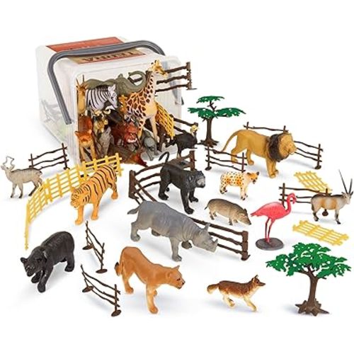 Terra by Battat – 60 Pieces Jungle Animals Playset – Educational Toys for 3+ Years Year Olds – Realistic Plastic Figurines & Accessories – Includes Giraffe, Lion, Tiger, Zebra & More