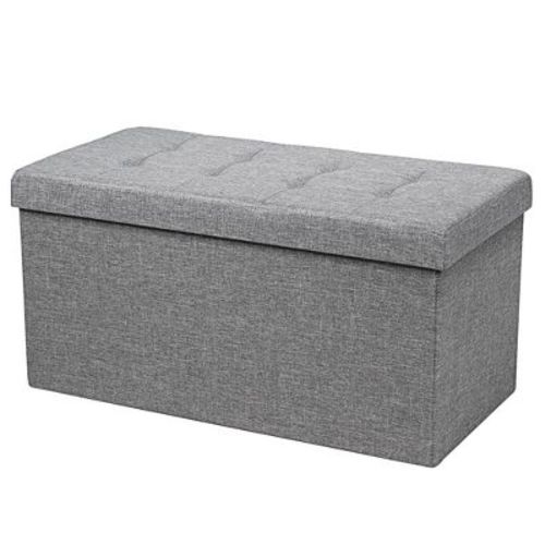 Costway 31.5''Fabric Foldable Storage Ottoman Toy Chest W/Removable Storage Bin Grey\ Dark Grey