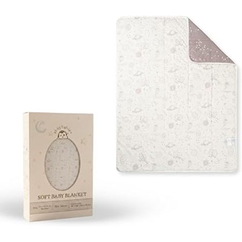 Reversible Soft Baby Blanket, Grow-with-Baby for Boys and Girls, Bamboo Viscose & Cotton, 39"x30", Receiving Blankets, CPC Certified, Gift-Ready (Planet)