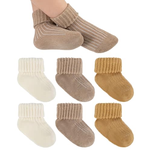 6 Pairs Baby Wool Socks Soft Winter Warm Thick Toddler Boys Girls Turn Cuff Thermal Crew Socks for Infant Little Kids