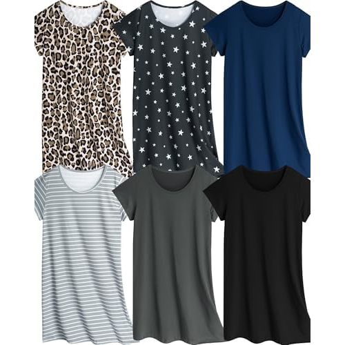 XPUDAC 6-Pack Nightgowns for Women Soft Sleepwear Short Sleeve Women's Nightgowns Print Sleepdress