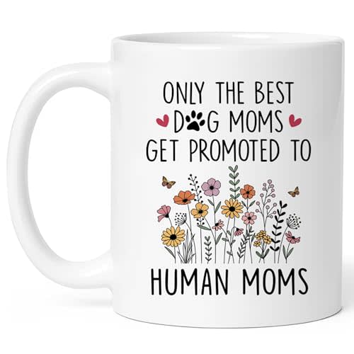 FUNITZ Mom To Be Gift, New Pregnancy Gifts For Expecting Mommy, Only The Best Dog Moms Get Promoted To Mug, Mama To Be gifts For Birthday Day, Mothers Day, Christmas (Mom)