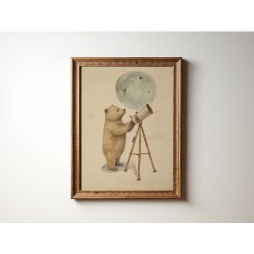 Teddy Bear Astronomer Nursery Decor Space Kids Room Star Art Nursery Teddy Bear Print Kid Room Planets Art Nursery Night Sky Bespoke Littles