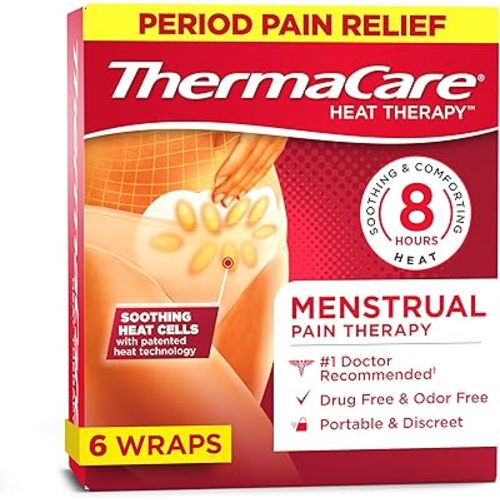 ThermaCare Menstrual Heating Pads - Portable, Adhesive HeatWraps for Period Cramps & Backache Relief - Discreet, Cord-Free Heat Therapy - Up to 8 Hours of Relief (6-Count)