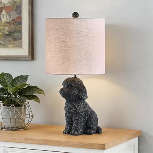 Crestview Collection 24" Bronze Doodle Dog Table Lamp, Oatmeal Shade