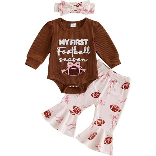 Newborn Baby Girl Clothes Fall Winter Romper Flared Pants Set