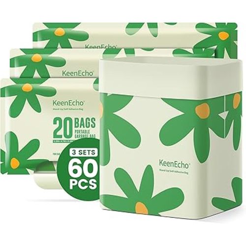 Disposable Car Garbage Bin Bags 60 PCS, Leak-proof Cleaning and Vomit Bags, Recycled HDPE, Easy Stick-On and Stand Design, Disposable Small Garbage Bags