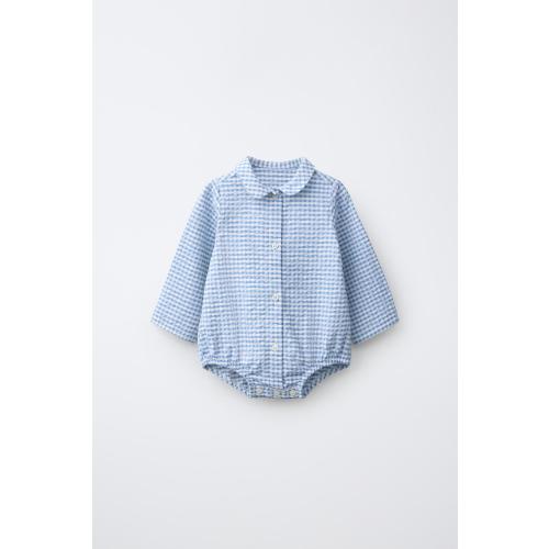 GINGHAM PRINT BODYSUIT - Blue | ZARA United States