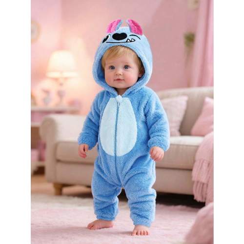 SHEIN Toddler Baby Boy/Girl Fall & Winter Fleece Thickened Hooded Rompers, Bodysuits, Comfortable Versatile Stylish Daily Cute Big Ear Design, Suitable For Indoor, Outdoor Skiing, Daily Wear, Sports, Play, Party, Photo Shoot, Holiday, Halloween | SHEIN US