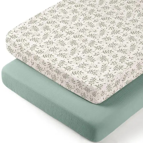 lulumoon Baby Bassinet Sheets Muslin: Cotton Bedside Bassinet Sheets Leaf for Boys - Fitted for Bedside Sleeper Mattress