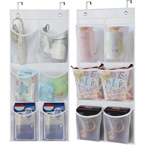 KIMBORA 2 Packs Narrow Over the Door/Wall Shoe Organizer Cruise, Small Hanging Shoe Rack for Closet with Clear Mesh Pocket for Bathroom, RV, Pantry, Camping (White)