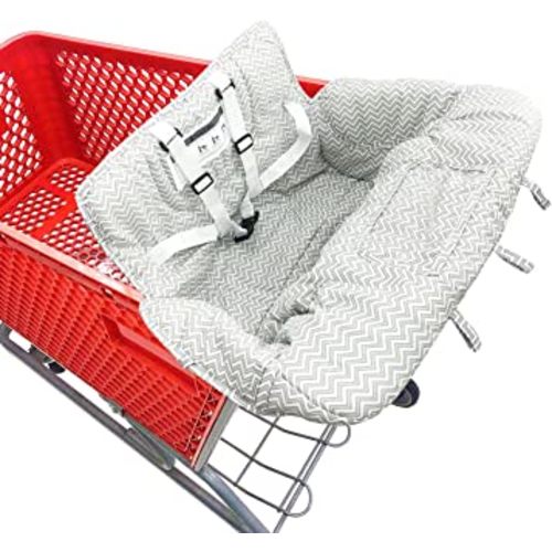 Portable 2-in-1 Shopping Cart & High Chair Covers for Babies, Kids, Infants, Toddlers | Universal Size with Free Carry Bag (Gray Chevron)