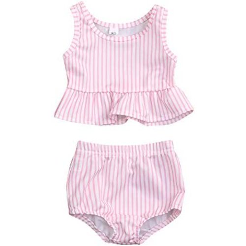 YOUNGER TREE Toddler Baby Girls Summer Swimsuit Sleeveless Striped Swimwear Two-Piece Suit Beach Bikini