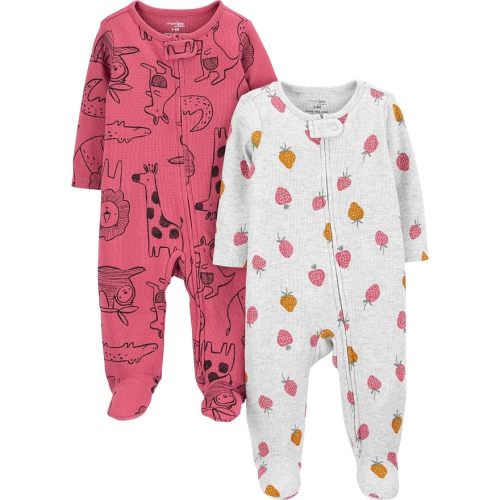 Simple Joys by Carter's Baby Girls' 2-way Zip Thermal Footed Sleep and Play, Pack of 2