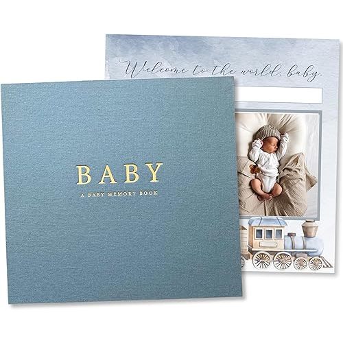 Peachly Baby Boy Memory Book - Baby Book for Boy - Baby First Year Keepsake Journal - Simple Scrapbook for Milestones - Finn (Blue)