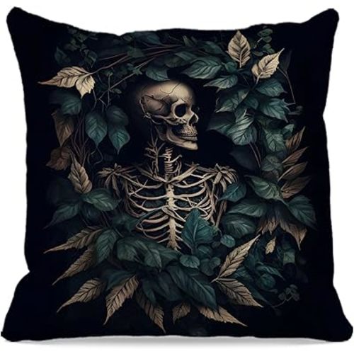OFlich Gothic Skeleton Pillow Covers - Vintage Goth Pillows Cover 18X18, Gothic Decor for Home, Goth Gifts, Horror Decor, Gothic Home Decor, Horror Gifts