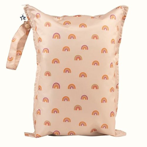 Tiny Twinkle Mess Proof Wet Bags | 1-Pack Reusable Waterproof Wet Bags for Swimsuits | Baby Clothes | Travel & Diaper Bag (Boho Rainbow)