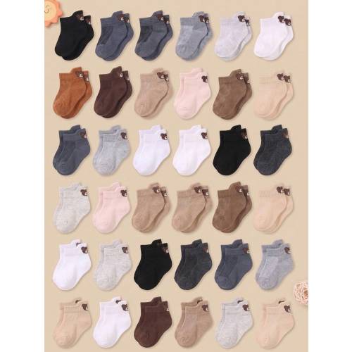 20/10/5 Pairs Baby Bear Ankle Socks With Anti-Slip Heel Design And Teddy Bear Jacquard Pattern. Comfortable And Breathable, Suitable For Toddlers Learning To Walk. Also Great As Christmas/Thanksgiving Gifts. Versatile And Casual, Matching All Outfits. Soc
