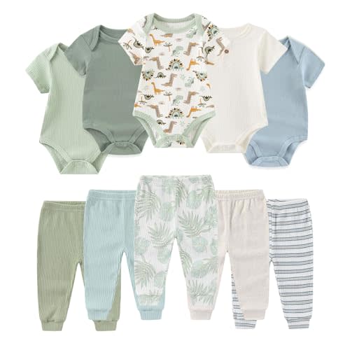 Ruliby Baby Bodysuit and Pant Set Summer Ribbed Mix Match Infant Boy Girl Clothes Outfits