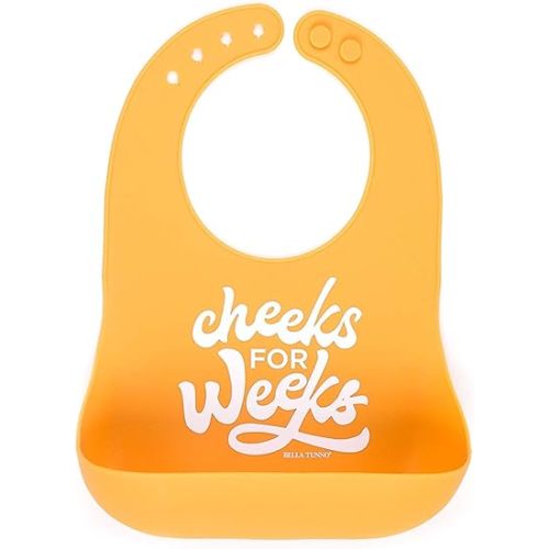 Baby Bib for Eating by Bella Tunno, Waterproof Silicone Bib with Large Food Catcher, Adjustable Fit for Babies 4-12 months & Toddlers 1-3 Years, Boys & Girls, Cheeks For Weeks